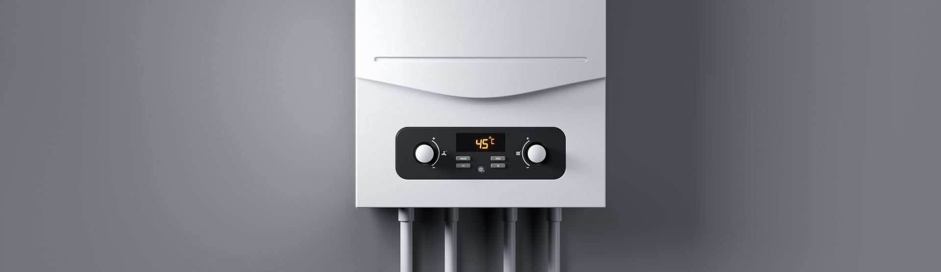 Gas boiler on grey wall